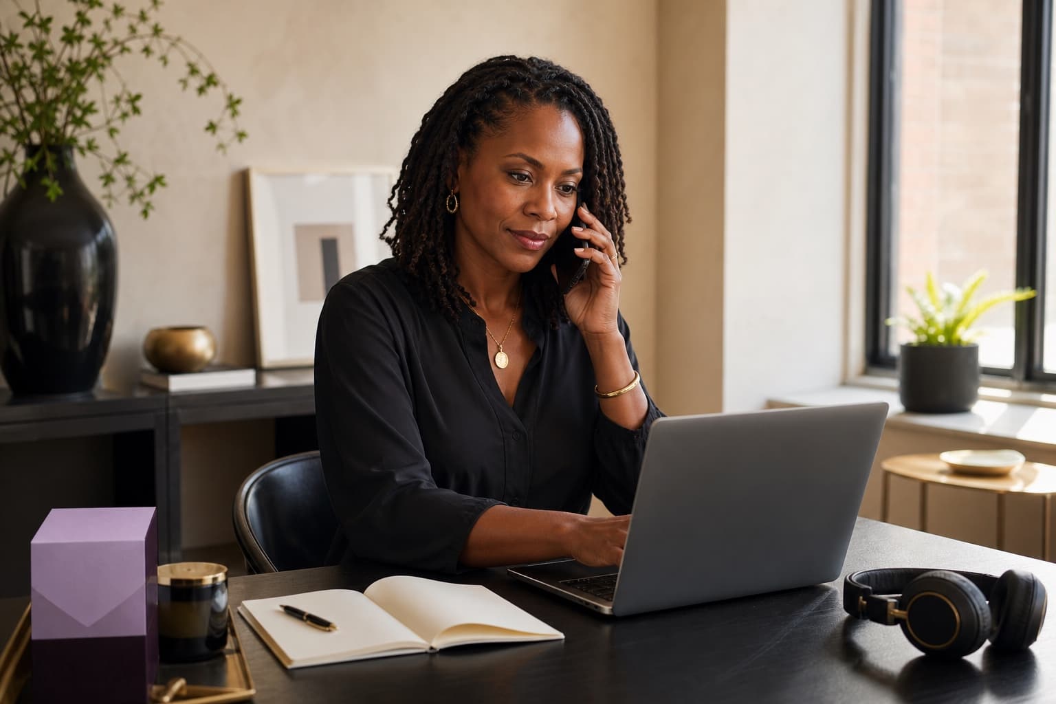An independent expert serving a customer while managing her digital offer